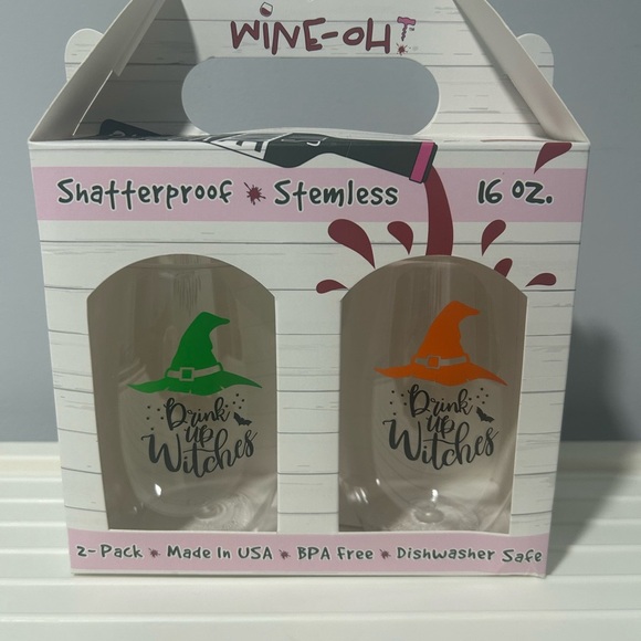 Other - Drink up Witches Shatterproof Plastic Stemless Wine Glasses (Set of 2)
